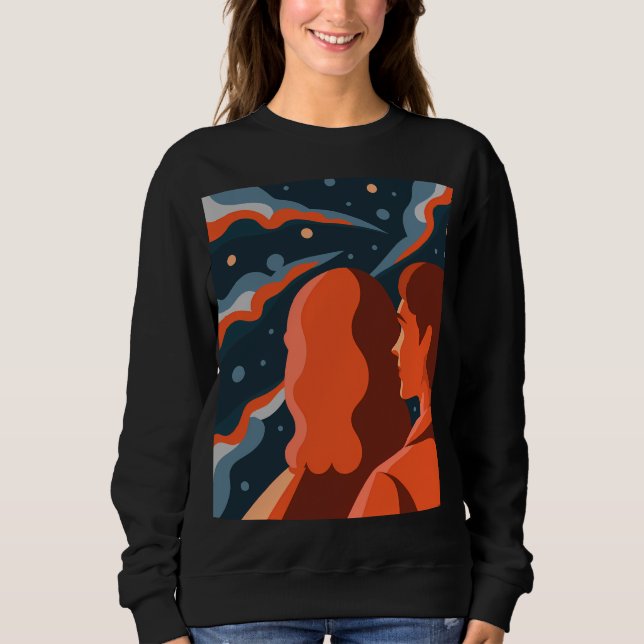 Sweatshirt Two Figures Contemplating an Abstract Cosmic Scene (Devant)