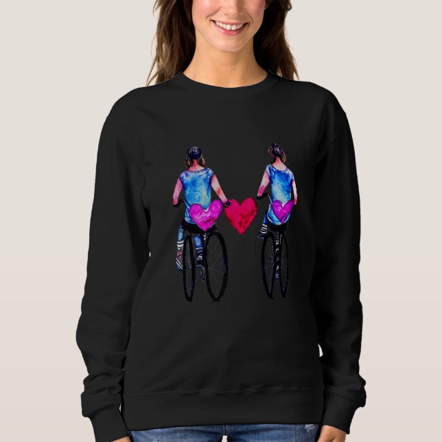 Sweatshirt Two Hearts On Bikes - Love Riding Bicycles For Wom (Devant)