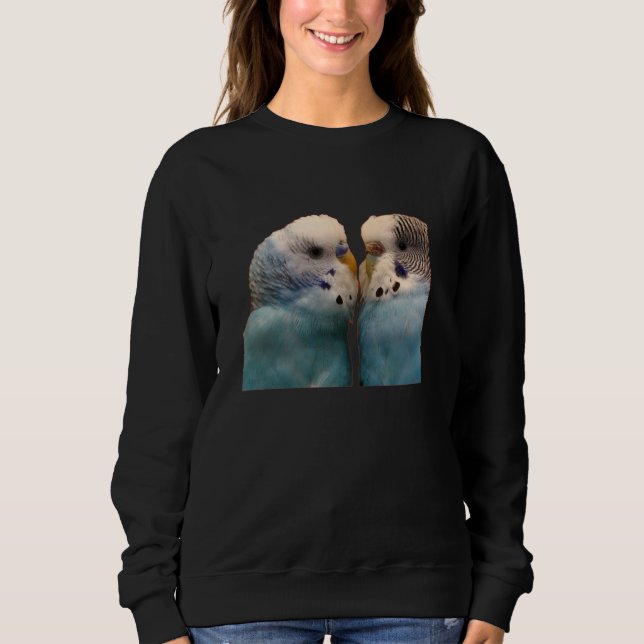 Sweatshirt Two Love Budgies – Cute Blue Parakeets on Red Back (Devant)