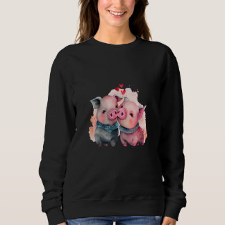 Sweatshirt Two Loving Pigs In Love Heart Valentine's Day Pig