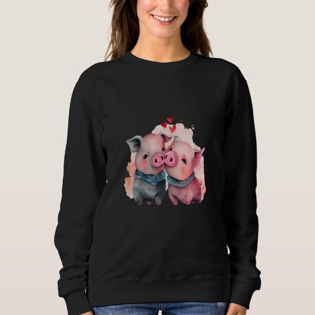 Sweatshirt Two Loving Pigs In Love Heart Valentine's Day Pig (Devant)