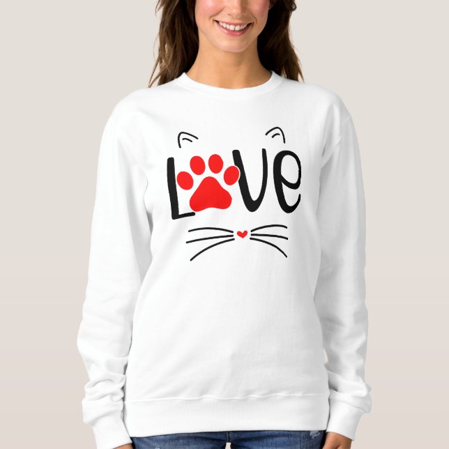 Sweatshirt Typographie d'amour de chats mignons avec Red Paw (Devant)