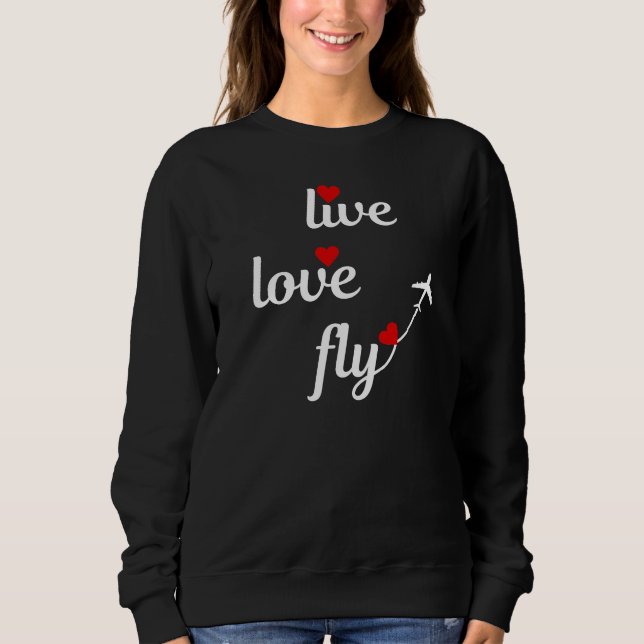 Sweatshirt Typographie Vive Amour Vol avec Avion & Cœurs (Devant)