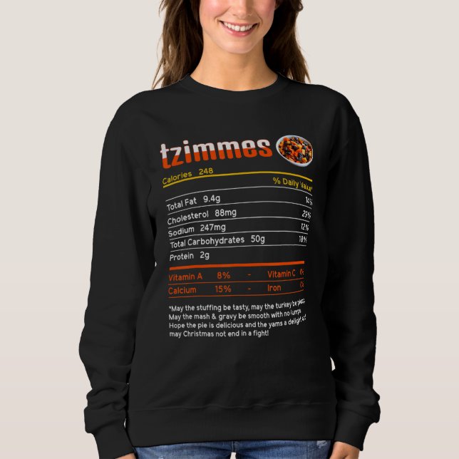 Sweatshirt Tzimmes Nutrition Facts Hanoukka juive Noël (Devant)