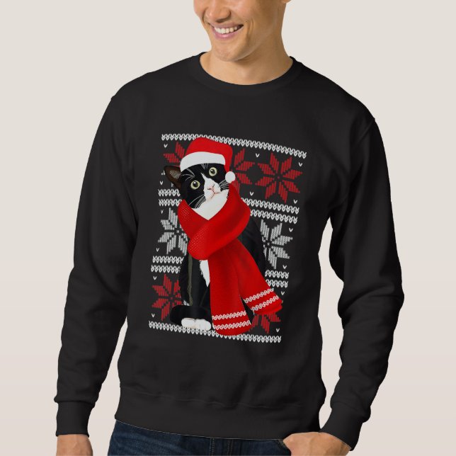 Sweatshirt Ugly Christmas Black Cat Santa Hat Scarf Holiday C (Devant)