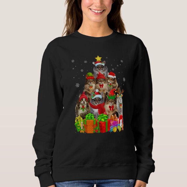 Sweatshirt Ugly Christmas Cat Tree  Norwegian Forest Cat Xmas (Devant)
