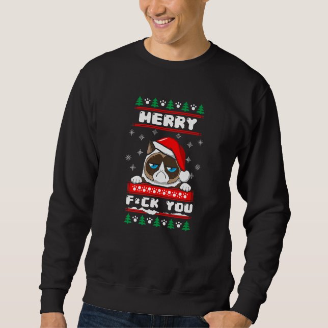 Sweatshirt Ugly Christmas Grouchy Cat (Devant)