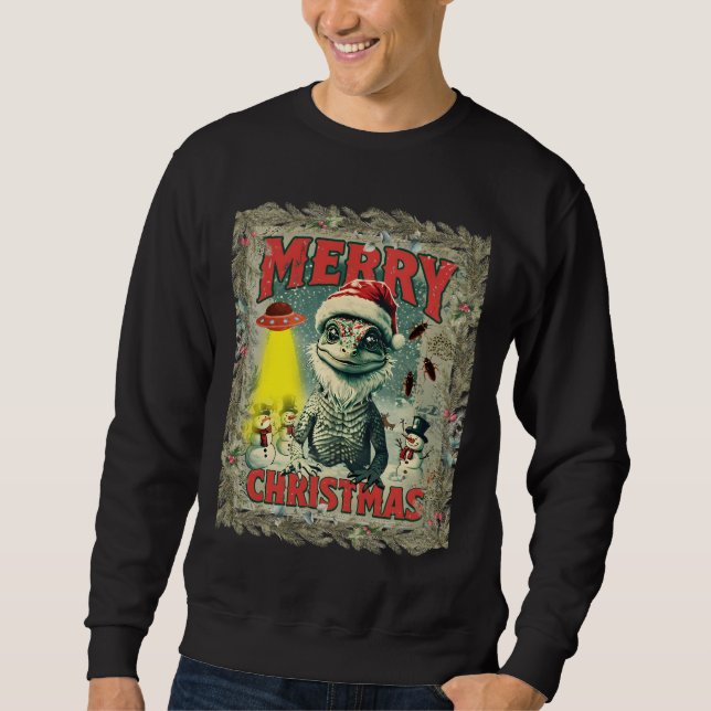 Sweatshirt Ugly Christmas shirt Santa lizard aliens cockroach (Devant)