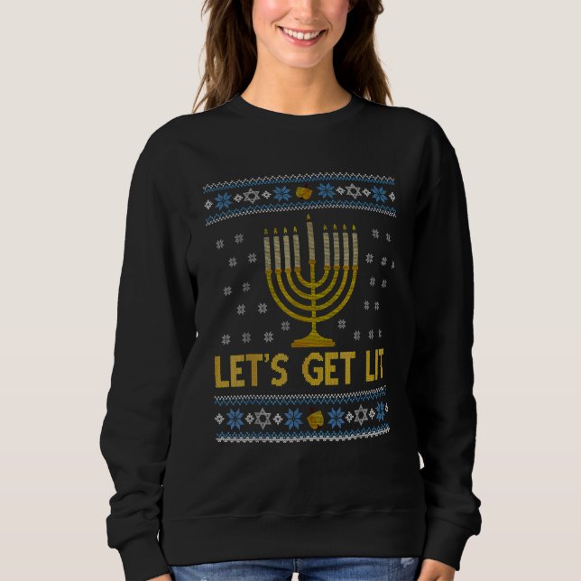 Sweatshirt Ugly Hanukkah Lets Get Lit Menorah Chanukah (Devant)