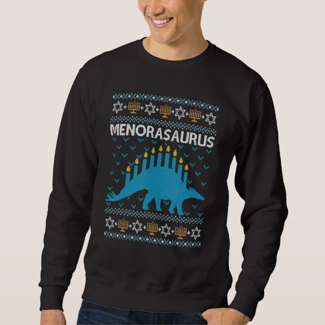 Sweatshirt Ugly Hanukkah Sweater Dinosaur Menorah Dino Boys M (Devant)