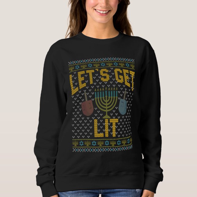 Sweatshirt Ugly Hanukkah Sweater  Let's Get Lit Drinking 1 (Devant)