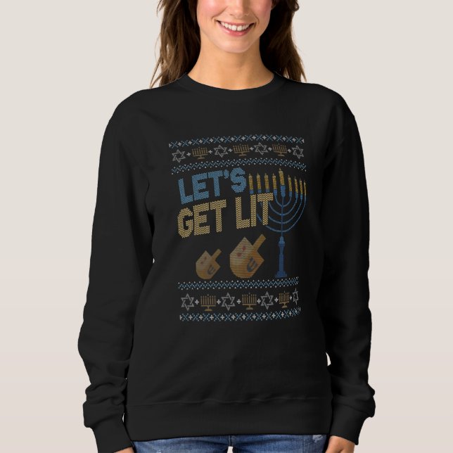 Sweatshirt Ugly Hanukkah Sweater Lets Get Lit Menorah (Devant)