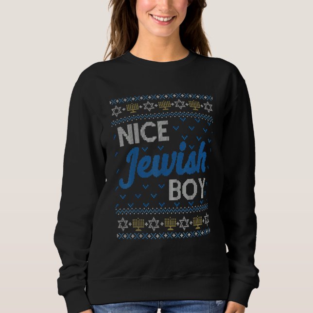 Sweatshirt Ugly Hanukkah Sweater  Nice Jewish Boy Matching (Devant)