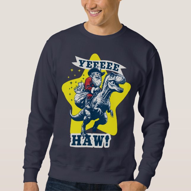 Sweatshirt Ugly sweater Christmas cowboy Santa tyrannosaurus (Devant)