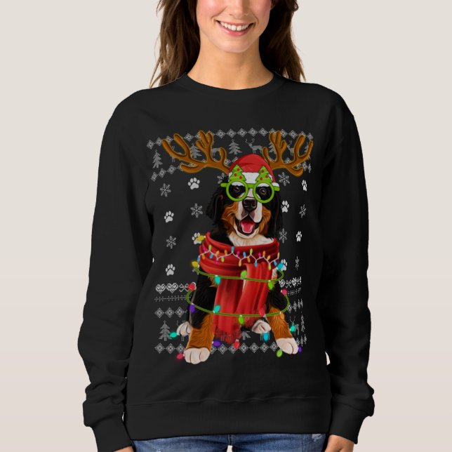 Sweatshirt Ugly Sweater Christmas Lights Bernese Mountain Dog (Devant)