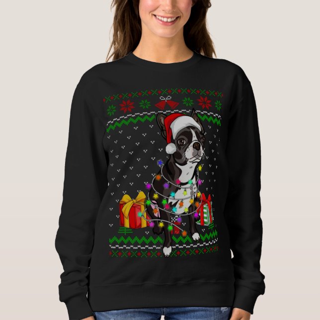 Sweatshirt Ugly Sweater Christmas Lights Boston Terrier Dog L (Devant)