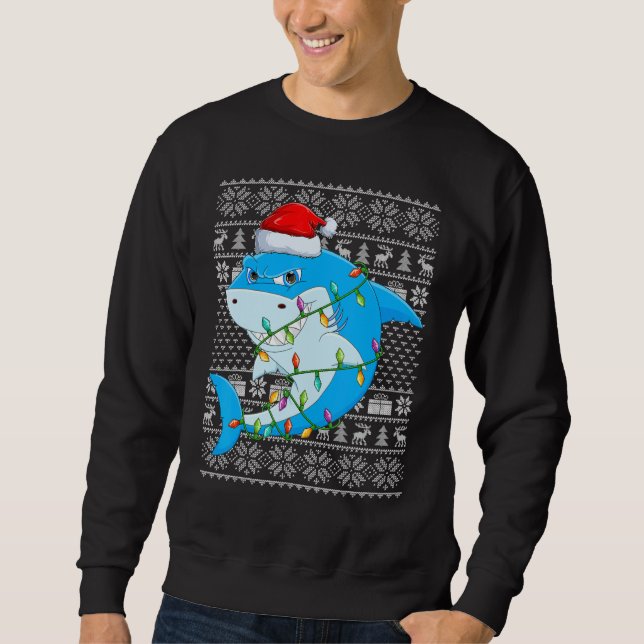 Sweatshirt Ugly Sweater Style Xmas Lights Great White Shark C (Devant)
