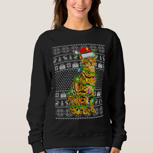 Sweatshirt Ugly Sweater Style Xmas Lights Santa Bengal Cat Ch (Devant)