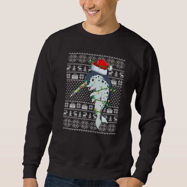 Sweatshirt Ugly Sweater Style Xmas Lights Santa Narwhal Chris (Devant)