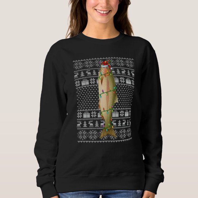 Sweatshirt Ugly Sweater Style Xmas Lights Santa Salmon Fish C (Devant)