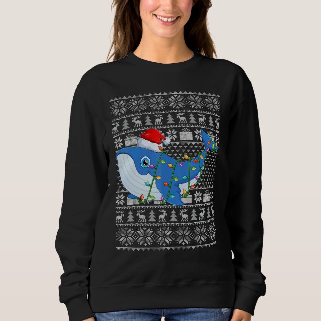 Sweatshirt Ugly Sweater Style Xmas Lights Santa Whale Christm (Devant)