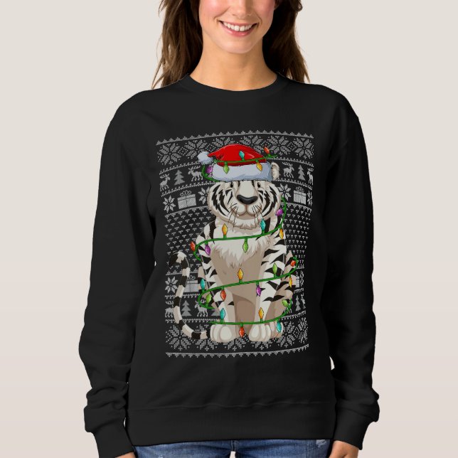 Sweatshirt Ugly Sweater Style Xmas Lights Santa White Tiger C (Devant)