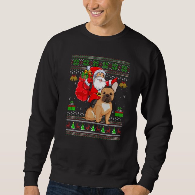 Sweatshirt Ugly Xmas Santa Riding French Bulldog Christmas (Devant)