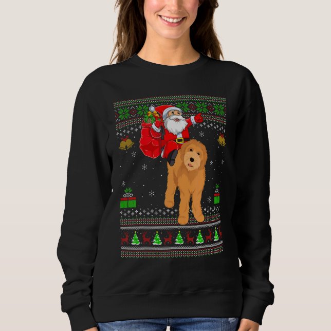 Sweatshirt Ugly Xmas Santa Riding Goldendoodle Dog Christmas (Devant)