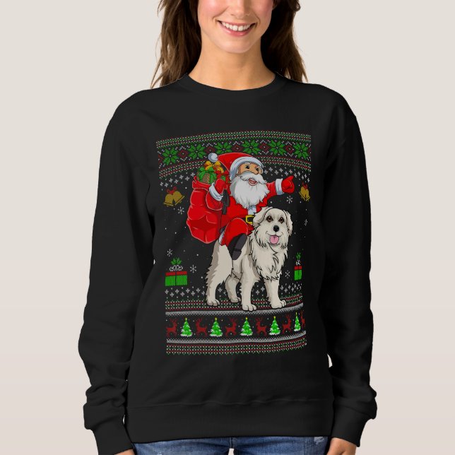 Sweatshirt Ugly Xmas Santa Riding Great Pyrenees Dog Christma (Devant)