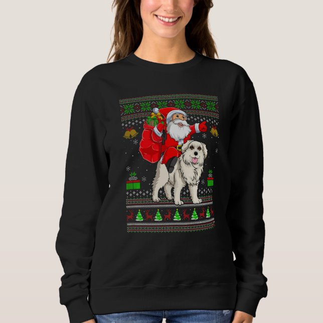 Sweatshirt Ugly Xmas Santa Riding Great Pyrenees Dog Christma (Devant)