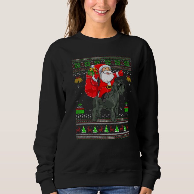 Sweatshirt Ugly Xmas Santa Riding Miniature Schnauzer Dog Chr (Devant)