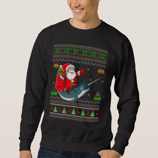 Sweatshirt Ugly Xmas Santa Riding Narwhal Christmas (Devant)