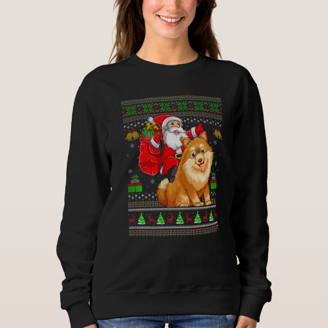 Sweatshirt Ugly Xmas Santa Riding Pomeranian Dog Christmas (Devant)