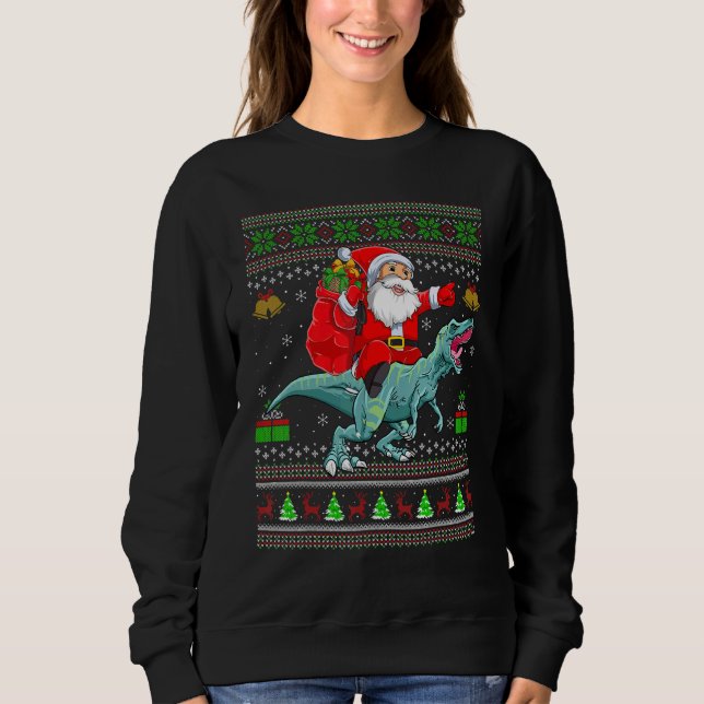 Sweatshirt Ugly Xmas Santa Riding Tyrannosaurus Dinosaur Chri (Devant)