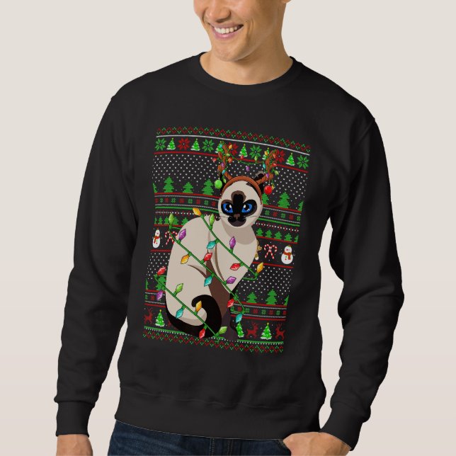 Sweatshirt Ugly Xmas Sweater Style Lighting Balinese Cat Chri (Devant)