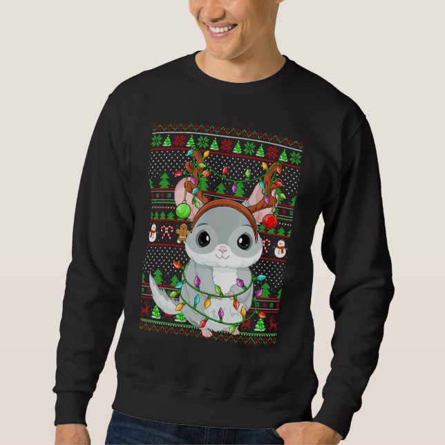 Sweatshirt Ugly Xmas Sweater Style Lighting Chinchilla Christ (Devant)