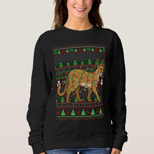 Sweatshirt Ugly Xmas Sweater Style Lighting Cougar Christmas (Devant)