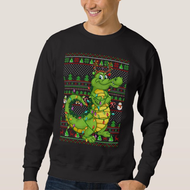 Sweatshirt Ugly Xmas Sweater Style Lighting Crocodile Christm (Devant)