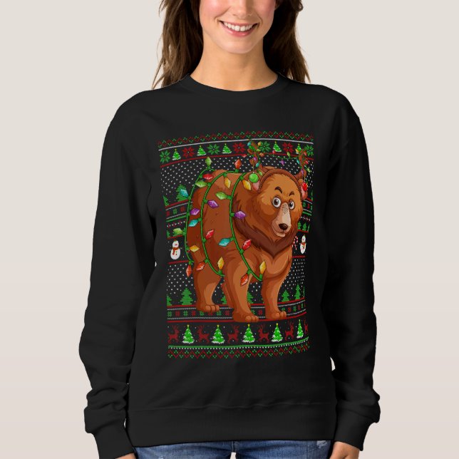 Sweatshirt Ugly Xmas Sweater Style Lighting Grizzly Bear Chri (Devant)