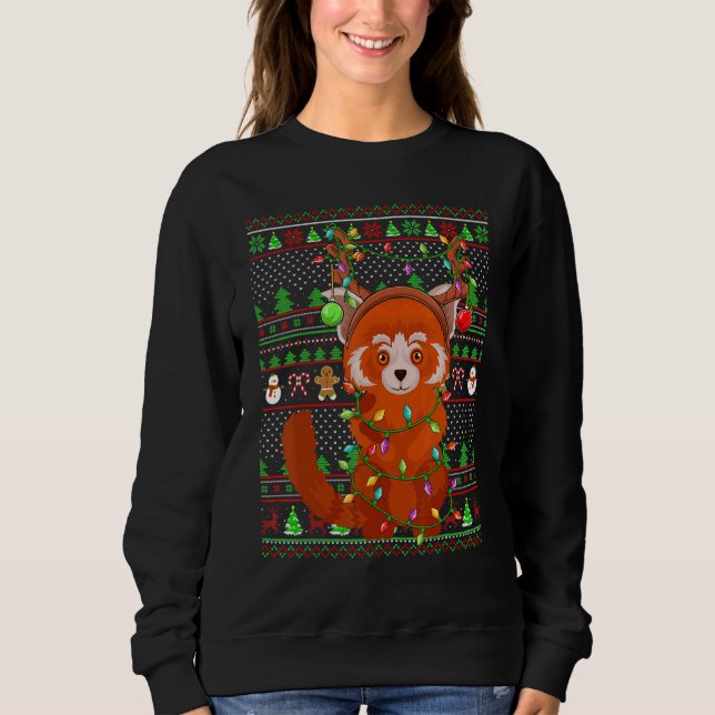 Sweatshirt Ugly Xmas Sweater Style Lighting Red Panda Christm (Devant)
