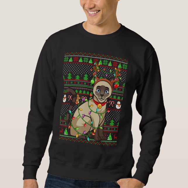 Sweatshirt Ugly Xmas Sweater Style Lighting Siamese Cat Chris (Devant)