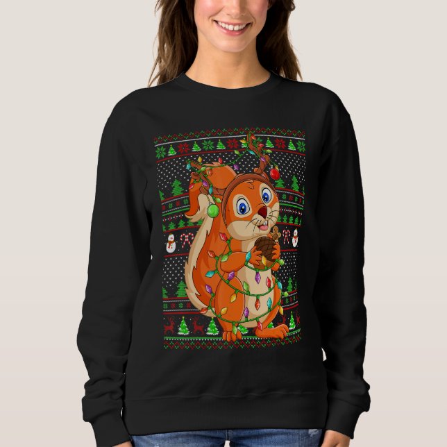Sweatshirt Ugly Xmas Sweater Style Lighting Squirrel Christma (Devant)