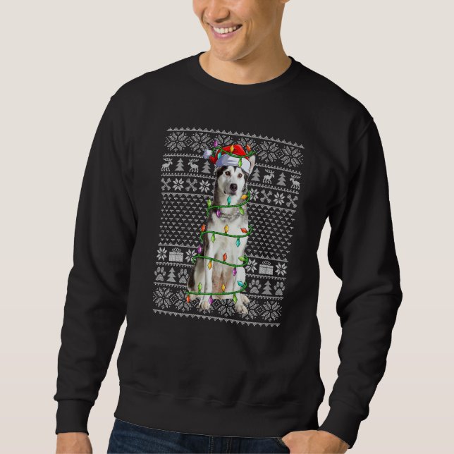Sweatshirt Ugly Xmas Sweater Style Santa Alaskan Malamute Dog (Devant)