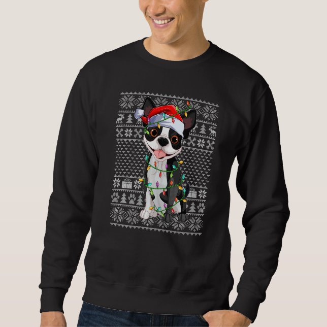 Sweatshirt Ugly Xmas Sweater Style Santa Boston Terrier Dog C (Devant)