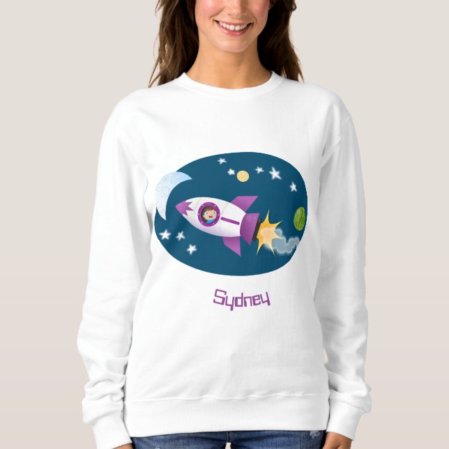 Sweatshirt Un adorable vaisseau-fusée dans l'espace dessin an (Devant)