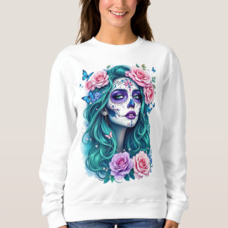 Sweatshirt Un crâne vibrant avec des Roses, un cadeau pour el