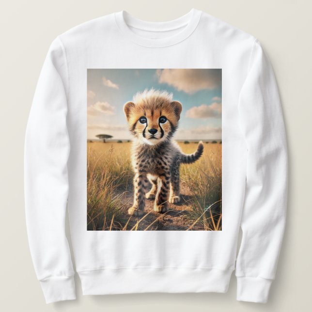 Sweatshirt Un curieux petit gâteau au guépard dans la Savanna (Design devant)