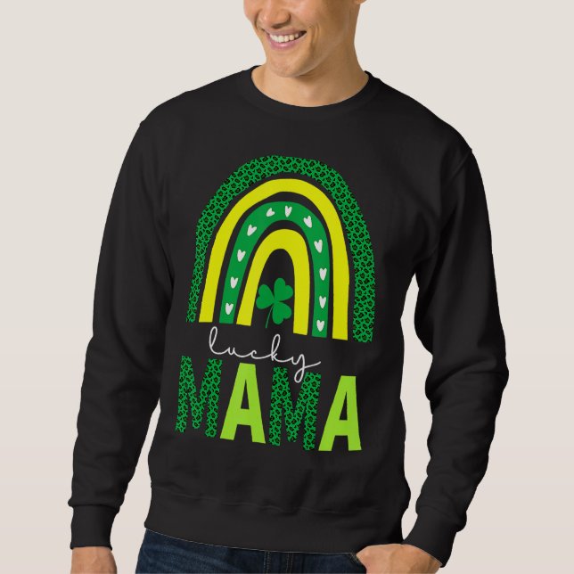 Sweatshirt Un Empreinte de léopard Lucky Mama Rainbow St Patr (Devant)