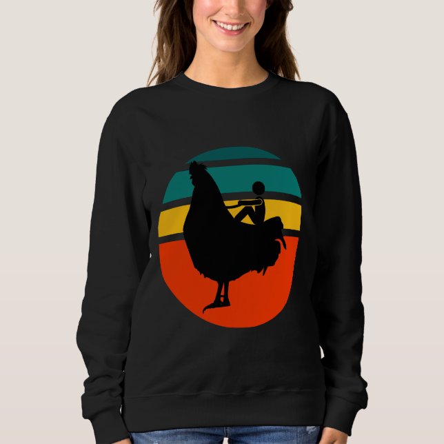Sweatshirt Un homme à cheval sur un poulet géant (Devant)