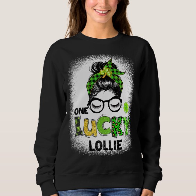 Sweatshirt Un Lucky Lollie Messy Bun Leopard St Patrick's Da (Devant)